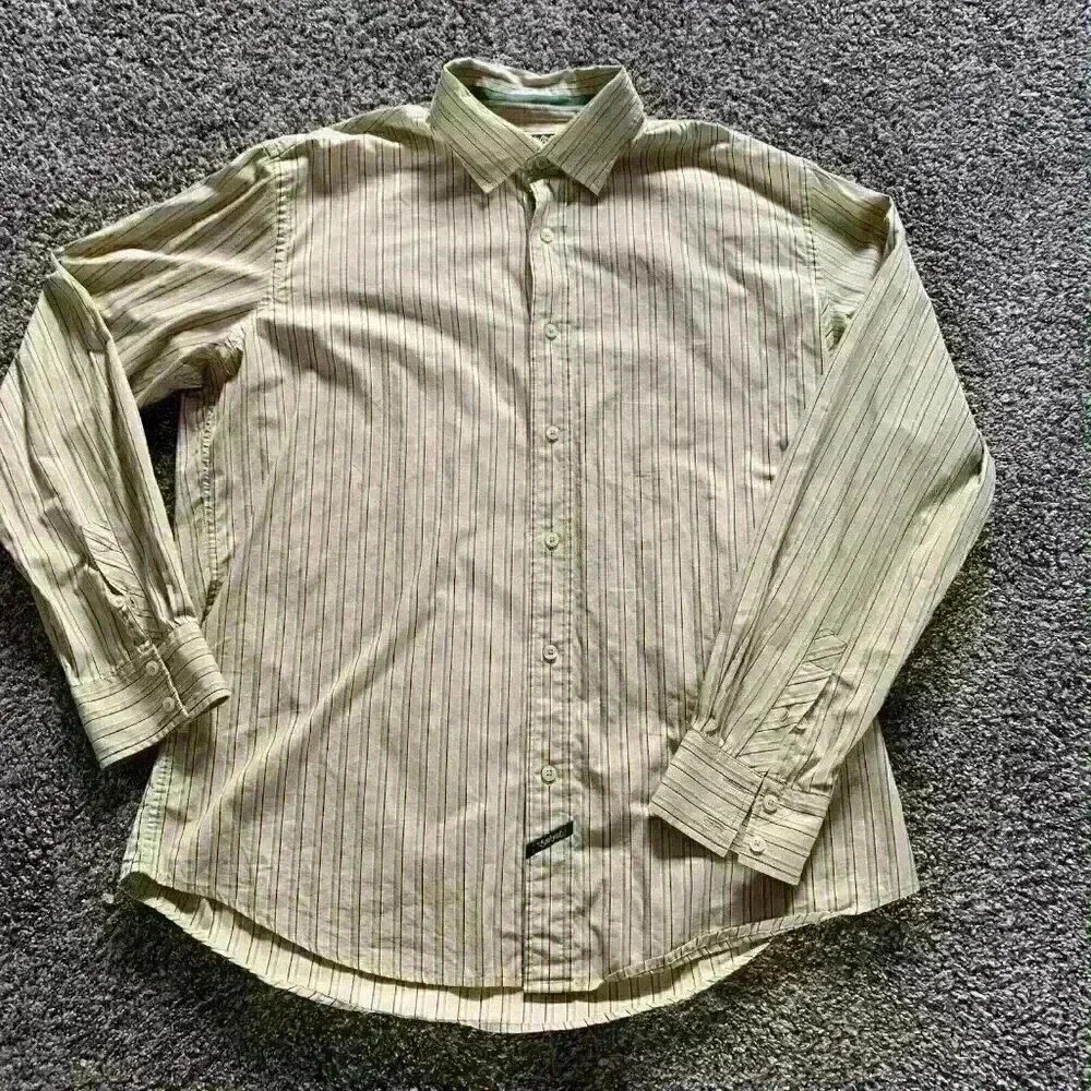 Ecko Unltd Shirt Mens Xl Extra Large Tan Green Brown Long Sleeve Button Cotton